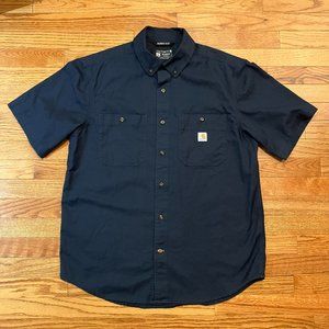Carhartt Men's Rugged Flex Relaxed Fit Midweight Short-Sleeve Shirt Navy Sz L